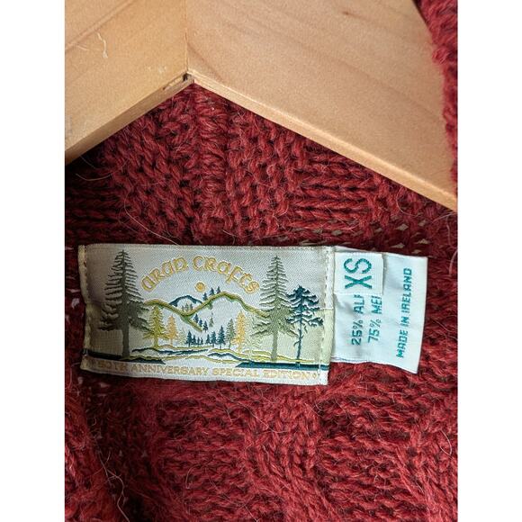 Aran Crafts Ireland Burgundy Cable Knit Belted Cardigan Made in Ireland XS - Picture 2 of 6